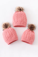 Load image into Gallery viewer, Bubblegum pink cable knit pom pom beanie hat baby toddler adult