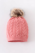 Load image into Gallery viewer, Bubblegum pink cable knit pom pom beanie hat baby toddler adult