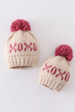 Load image into Gallery viewer, Cream XOXO knit beanie pom pom hat