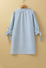 Load image into Gallery viewer, Stripe Knotted 3/4 Sleeve Notched Neck Mini Dress
