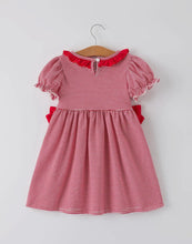 Load image into Gallery viewer, Holiday Girls Dress with Embroidered Christmas Lights and Red Bow Details