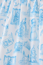 Load image into Gallery viewer, Blue snowman christmas tree smocked ruffle pants set