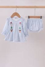 Load image into Gallery viewer, Blue santa claus embroidery bloomer set