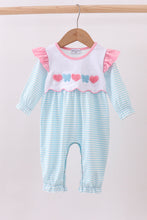 Load image into Gallery viewer, Blue bear embroidery ruffle romper