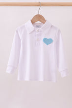 Load image into Gallery viewer, Blue heart french knot button down top
