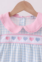 Load image into Gallery viewer, Blue heart embroidery gingham pants set