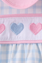 Load image into Gallery viewer, Blue heart embroidery gingham pants set