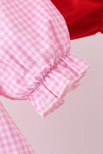 Load image into Gallery viewer, Pink heart smocked gingham bloomer set