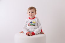 Load image into Gallery viewer, Red car embroidery stripe romper