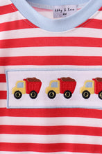 Load image into Gallery viewer, Red stripe construction embroidery romper