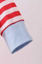 Load image into Gallery viewer, Red stripe construction embroidery romper