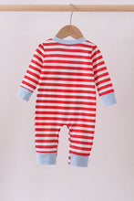Load image into Gallery viewer, Red stripe construction embroidery romper