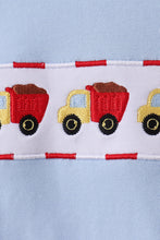 Load image into Gallery viewer, Blue construction embroidery top