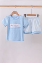 Load image into Gallery viewer, Blue I love MAMA smocked shorts set