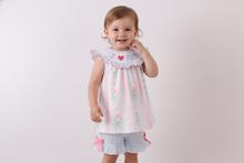Load image into Gallery viewer, Blue floral I love MAMA smocked ruffle shorts set