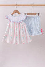 Load image into Gallery viewer, Blue floral I love MAMA smocked ruffle shorts set