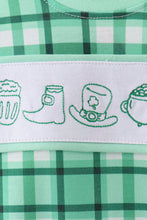 Load image into Gallery viewer, Green parade embroidery gingham romper