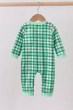 Load image into Gallery viewer, Green parade embroidery gingham romper