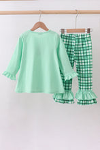 Load image into Gallery viewer, Green parade embroidery ruffle gingham pants set