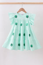 Load image into Gallery viewer, Mint clover sequin ruffle tiered dress