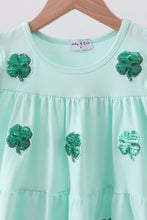 Load image into Gallery viewer, Mint clover sequin ruffle tiered dress