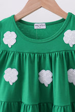 Load image into Gallery viewer, Green clover sequin ruffle tiered dress