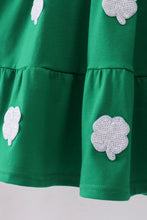 Load image into Gallery viewer, Green clover sequin ruffle tiered dress