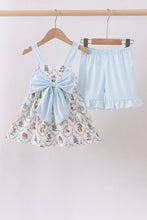 Load image into Gallery viewer, Blue bunny bow ruffle shorts set