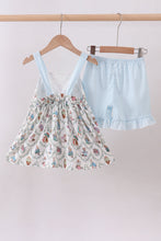 Load image into Gallery viewer, Blue bunny bow ruffle shorts set