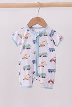 Load image into Gallery viewer, Blue car print bamboo romper