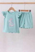 Load image into Gallery viewer, Green bunny applique shorts set
