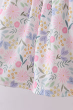 Load image into Gallery viewer, Purple floral smocked ruffle bloomer set