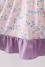 Load image into Gallery viewer, Purple floral smocked ruffle dress