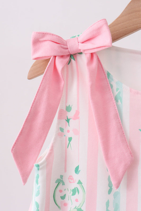 Pink floral print bow dress