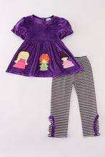 Load image into Gallery viewer, Purple Halloween witch applique velvet pants set