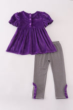 Load image into Gallery viewer, Purple Halloween witch applique velvet pants set