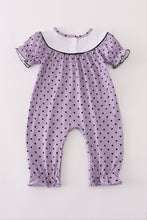 Load image into Gallery viewer, Purple Halloween dot witch embroidery romper