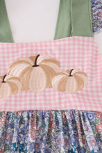Load image into Gallery viewer, Blue floral pumpkin embroidery ruffle pants set
