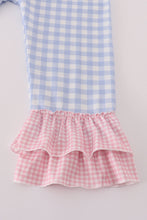 Load image into Gallery viewer, Blue floral pumpkin embroidery ruffle pants set