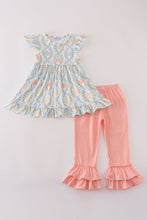 Load image into Gallery viewer, Green bow print ruffle pants set