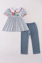 Load image into Gallery viewer, Blue princess embroidery stripe pants set