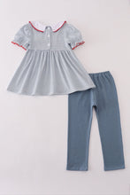 Load image into Gallery viewer, Blue princess embroidery stripe pants set