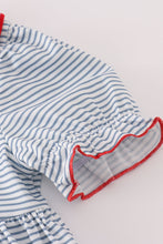 Load image into Gallery viewer, Blue princess embroidery stripe pants set