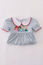 Load image into Gallery viewer, Blue princess embroidery stripe pants set