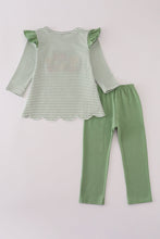 Load image into Gallery viewer, Green turkey french knot stripe pants set