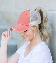 Load image into Gallery viewer, Distressed Messy Bun Hat Cap - Abbies Place
