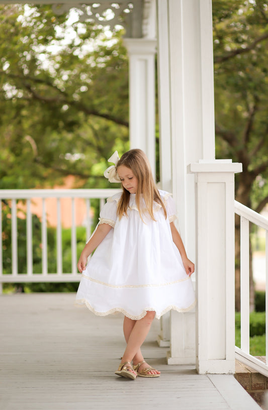 Lancaster Beaded Bishop Collar White Sleeved Girls' Heirloom Dress