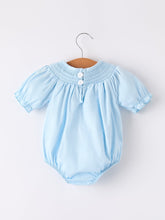 Load image into Gallery viewer, Girls Cross Smocking Embroidered Blue Romper