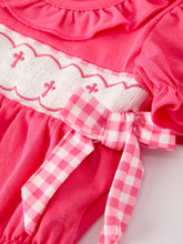 Load image into Gallery viewer, Hot Pink Smocked Church Christ Bishop Christening Romper