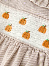 Load image into Gallery viewer, Fall Thanksgiving Pumpkin Embroidery Smock Plaid Girls Dress